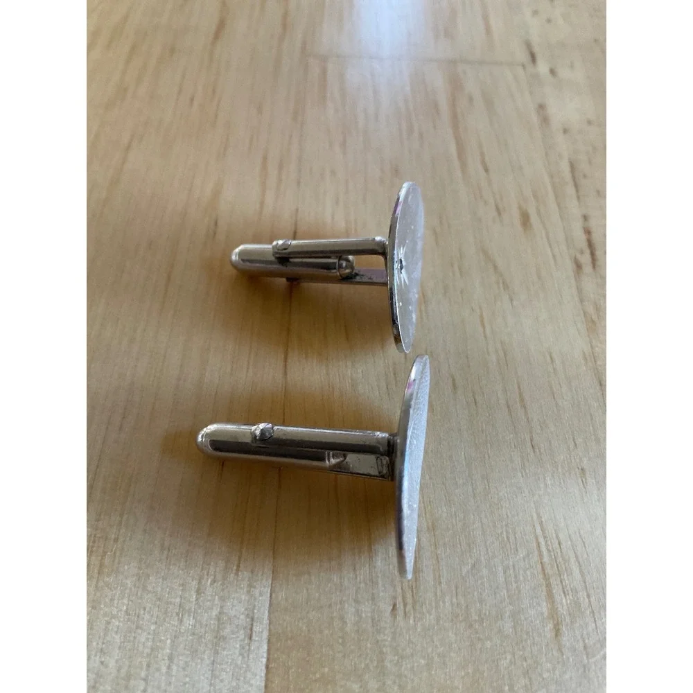 Vintage Silver Tone Oval Starburst Cufflinks with Blue Stone Accents Mens